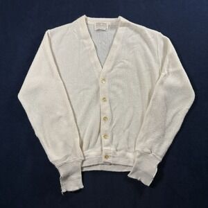Vtg 70s 80s Lord Jeff Cream Cardigan Sweater Mens M Dupont Orlon Acrylic USA